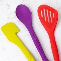 Colourworks 3-Piece Silicone Cooking Utensils Set, Spoon, Spoon Spatula & Slotted Fish Slice, Kitchen Cooking & Baking Tools, Bright Multi-Coloured & BPA Free, Dishwasher Safe Non Scratch Accessories