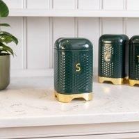 KitchenCraft Sugar Storage Canister with Lid, Hunter Green & Gold, 11.5 x 11.5 x 19.5cm