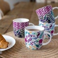 KitchenCraft Lots Of Mugs & Kisses Tea Exotic Flower Set Of 4 Coffee Barrel Cup