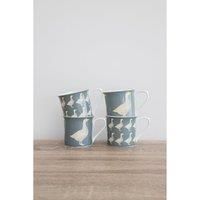 Kitchencraft Country Grey Geese Set 4 Stoneware Fluted Tea Coffee Mugs 425ml