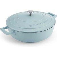 MasterClass Shallow Casserole Dish with Lid 4L/28 cm, Lightweight Cast Aluminium, Induction Hob and Oven Safe, Sky Blue