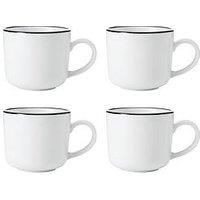 Mikasa Limestone Porcelain Mug Set, 4X Porcelain Mugs with Black Rim for Tea and Coffee, 360ml| Gift Boxed & Dishwasher Safe