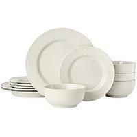 Mikasa Cranborne 12-Piece Cream Stoneware Dining Set | Gift-Boxed Dinnerware Set for 4 with Dinner Plates, Side Plates & Cereal Bowls - Dishwasher and Microwave Safe
