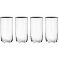 MIKASA Sorrento Ridged Crystal Highball Glasses with Gold Rim and Wide Shape, 375ml, Set of 4 Lead-Free, Clear Fine Glasses, Sleek Design for Celebrations