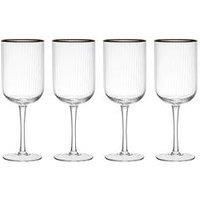 MIKASA Sorrento Ridged Crystal White Wine Glasses with Gold Rim and Wide Shape, 375ml, Set of 4 Lead-Free, Clear Fine Glasses, Sleek Design for Celebrations