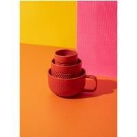La Cafetière 3pc Coffee Lovers Family Mug Gift Set, with 380ml, 200ml & 100ml Stackable Mugs with Silicone Sleeves for Easy Grip, Red