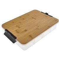 Farberware Build Snacklebox Serving Tray with Locking Bamboo Cutting Board Lid, Portable Storage Container with Compartments for Charcuterie, and More, Natural