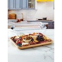Farberware Build-A-Board Bamboo Cutting Board with Clear Locking Lid and Black Handles, Perfect for Charcuterie, Snacks, and More - Make it. Take it. Enjoy it, 28 x 35.5cm Single Compartment