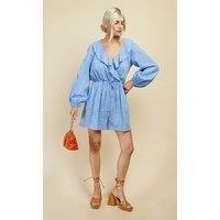 Cornflower Dobby Spot Frill Playsuit