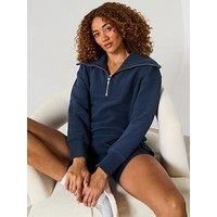 Sweaty Betty Womens Training Peaceful Rib Half Zip Sweatshirt - Navy