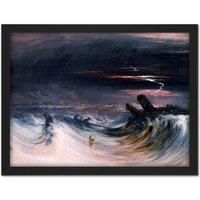 Artery8 Wall Art Print John Martin Destruction Of Tyre Large Framed Wall Dcor Art in Light Oak | Size: W18" x H24"
