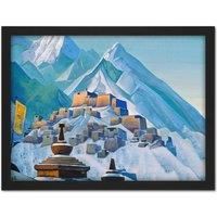 Roerich Tibet Himalayas Symbolist Mountain Landscape Painting Large Framed Art Print Poster Wall Decor 18x24 in