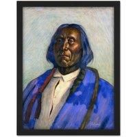 Artery8 Wall Art Print Sharp Red Cloud Native American Sioux Painting Large Framed Wall Dcor Art in Brown | Size: W18" x H24"