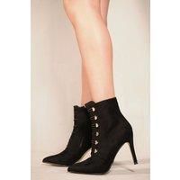 'Blythe' Pointed Toe Mid Heel Ankle Boots With Gold Buttons
