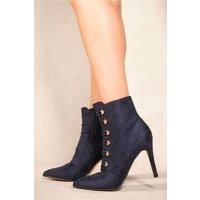 'Blythe' Pointed Toe Mid Heel Ankle Boots With Gold Buttons