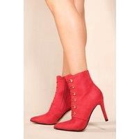 'Blythe' Pointed Toe Mid Heel Ankle Boots With Gold Buttons