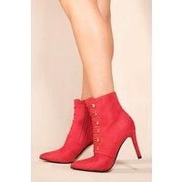 'Blythe' Pointed Toe Mid Heel Ankle Boots With Gold Buttons