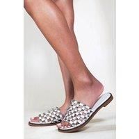'Kellie' Wide Fit Slider Sandals With Caged Studded Detailing