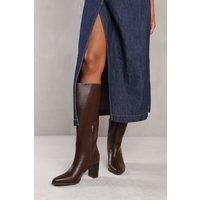 'Delta' Block Heel Knee High Boots With Side Zip