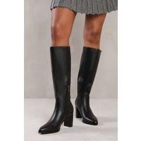 'Alpha' Block Heel Knee High Boots With Stitch Detail