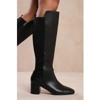 'Cherish' Block Heel Knee High Boots With Side Zip