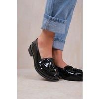 Womens Flat Loafers Casual Ladies Fringe Tassel Slip On Office Work School Pumps Comfort Smart Moccasins EIDE Extra Width Shoe Black Patent