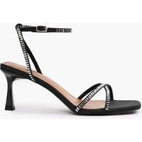 'Sammi' Wide Fit Square Toe Low Block Heel With Diamante Cross Over Strap Detail