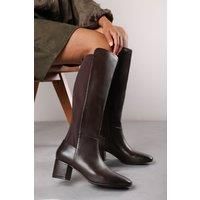 'Cherish' Block Heel Knee High Boots With Side Zip