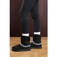 Where's That From Women's 'Flora' Suede Flat Slippers with Embroidered Trim Detail in Black | Size: 3