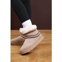 Where's That From Women's 'Flora' Suede Flat Slippers with Embroidered Trim Detail in Camel | Size: 4