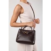 'Luna' Woven Leather Tote Bag With Gold Detail