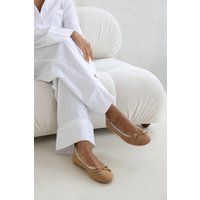 Where's That From Women's 'Danica' Ballet Slippers with Faux Fur Lining & Bow Detail in Camel | Size: 6