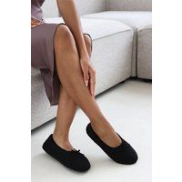 Where's That From Women's 'Inez' Ballet Quilted Slippers with Faux Fur Lining & Bow Detail in Black | Size: 8