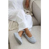 Where's That From Women's 'Inez' Ballet Quilted Slippers with Faux Fur Lining & Bow Detail in Light Grey | Size: 8