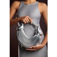 Where's That From Women's 'Blossom' Curved Metallic Shoulder Bag in Silver