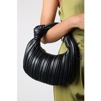 'Glow' Pleated Knot Handle Shoulder Bag With Gold Chain