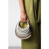 'Lagoon' Chrome Effect Sculpted Oval Handle Clutch