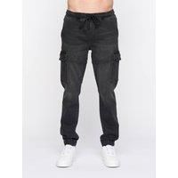 Crosshatch Malimore Tapered Cargo Cuffed Denim Jeans Smart Casual Pants Black