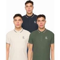 Duck And Cover Melports Mens Short Sleeved 3pk Polo Shirt Smart Casual Assorted