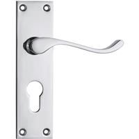 Lockworks Victorian Scroll Door Handle Euro Lock Polished (Pair) in Chrome