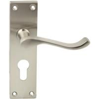 Lockworks Victorian Scroll Door Handle Euro Lock Satin (Pair) in Nickel