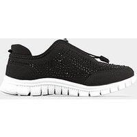 Yours Women's Black Embellished Trainers In Extra Wide Eee Fit Black Size