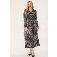 Saloos Women's Printed Midi Shirt Dress with Belt & Pockets | Size: 10