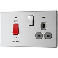 LAP 45A 2-Gang DP Cooker Switch & 13A DP Switched Socket Brushed Stainless Steel with LED with Graphite Inserts (117KJ)