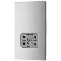 LAP 2-Gang Dual Voltage Shaver Socket 115 / 230V Brushed Stainless Steel with Graphite Inserts (200KJ)