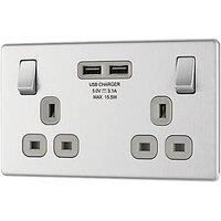 USB Port Charger Socket Dual Outlet Graphite 2 Gang Modern Screwless 240V 13 A