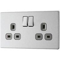 LAP 13A 2-Gang DP Switched Power Socket Brushed Stainless Steel with Graphite Inserts (587KJ)