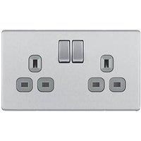 LAP Power Socket 2 Gang Switched Screwless Brushed Steel Flat Graphite 13A 240V