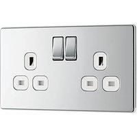 LAP Socket Screwless Flat Plate Double Pole 2 Gang 13 A Polished Chrome 240 V