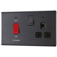 LAP 45A 2-Gang DP Cooker Switch & 13A DP Switched Socket Slate Grey with LED with Black Inserts (301KJ)